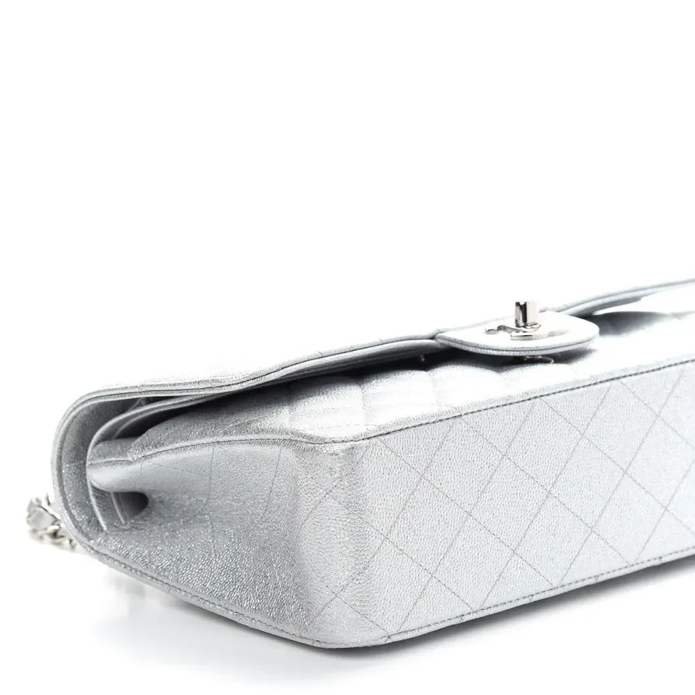 ❌❌ CHANEL 21K Glittered Silver Metallic Caviar Quilted Medium Double Flap CC bag - Picture 8 of 14